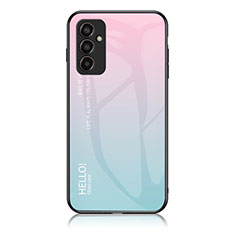 Coque Rebord Contour Silicone et Vitre Miroir Housse Etui Degrade Arc en Ciel LS1 pour Samsung Galaxy F13 4G Cyan