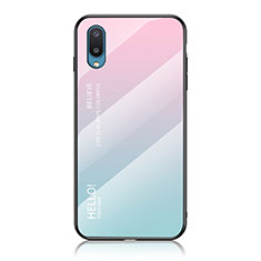 Coque Rebord Contour Silicone et Vitre Miroir Housse Etui Degrade Arc en Ciel LS1 pour Samsung Galaxy M02 Cyan