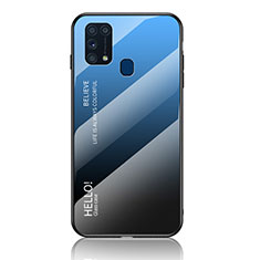 Coque Rebord Contour Silicone et Vitre Miroir Housse Etui Degrade Arc en Ciel LS1 pour Samsung Galaxy M31 Prime Edition Bleu