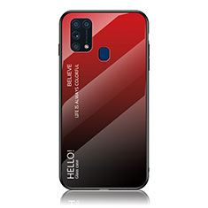 Coque Rebord Contour Silicone et Vitre Miroir Housse Etui Degrade Arc en Ciel LS1 pour Samsung Galaxy M31 Prime Edition Rouge