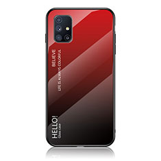 Coque Rebord Contour Silicone et Vitre Miroir Housse Etui Degrade Arc en Ciel LS1 pour Samsung Galaxy M31s Rouge