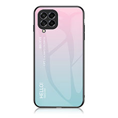 Coque Rebord Contour Silicone et Vitre Miroir Housse Etui Degrade Arc en Ciel LS1 pour Samsung Galaxy M53 5G Cyan