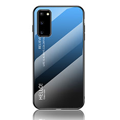 Coque Rebord Contour Silicone et Vitre Miroir Housse Etui Degrade Arc en Ciel LS1 pour Samsung Galaxy S20 Bleu