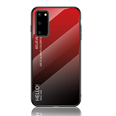 Coque Rebord Contour Silicone et Vitre Miroir Housse Etui Degrade Arc en Ciel LS1 pour Samsung Galaxy S20 Rouge