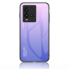 Coque Rebord Contour Silicone et Vitre Miroir Housse Etui Degrade Arc en Ciel LS1 pour Vivo iQOO 10 5G Violet Clair