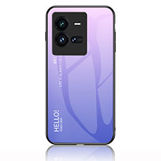 Coque Rebord Contour Silicone et Vitre Miroir Housse Etui Degrade Arc en Ciel LS1 pour Vivo iQOO 10 Pro 5G Violet Clair