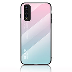 Coque Rebord Contour Silicone et Vitre Miroir Housse Etui Degrade Arc en Ciel LS1 pour Vivo iQOO U1 Cyan