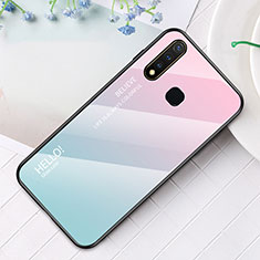 Coque Rebord Contour Silicone et Vitre Miroir Housse Etui Degrade Arc en Ciel LS1 pour Vivo iQOO U3 4G Cyan