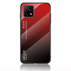 Coque Rebord Contour Silicone et Vitre Miroir Housse Etui Degrade Arc en Ciel LS1 pour Vivo iQOO U3x 5G Rouge