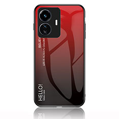 Coque Rebord Contour Silicone et Vitre Miroir Housse Etui Degrade Arc en Ciel LS1 pour Vivo iQOO Z6 Lite 5G Rouge