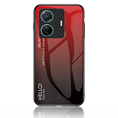 Coque Rebord Contour Silicone et Vitre Miroir Housse Etui Degrade Arc en Ciel LS1 pour Vivo T1 Pro 5G Rouge