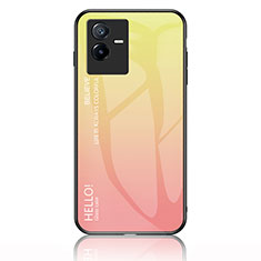 Coque Rebord Contour Silicone et Vitre Miroir Housse Etui Degrade Arc en Ciel LS1 pour Vivo T2x 5G Jaune