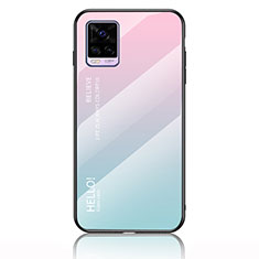 Coque Rebord Contour Silicone et Vitre Miroir Housse Etui Degrade Arc en Ciel LS1 pour Vivo V20 (2021) Cyan