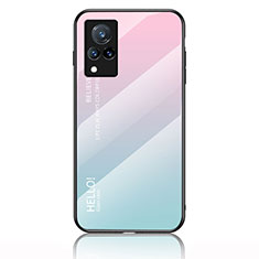 Coque Rebord Contour Silicone et Vitre Miroir Housse Etui Degrade Arc en Ciel LS1 pour Vivo V21 5G Cyan