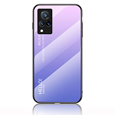 Coque Rebord Contour Silicone et Vitre Miroir Housse Etui Degrade Arc en Ciel LS1 pour Vivo V21 5G Violet Clair