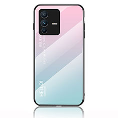 Coque Rebord Contour Silicone et Vitre Miroir Housse Etui Degrade Arc en Ciel LS1 pour Vivo V23 5G Cyan