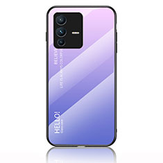 Coque Rebord Contour Silicone et Vitre Miroir Housse Etui Degrade Arc en Ciel LS1 pour Vivo V23 Pro 5G Violet Clair