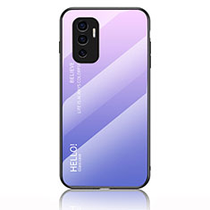 Coque Rebord Contour Silicone et Vitre Miroir Housse Etui Degrade Arc en Ciel LS1 pour Vivo V23e 5G Violet Clair