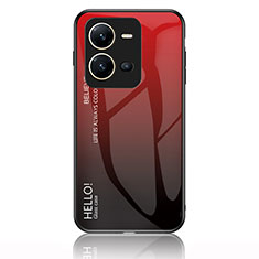 Coque Rebord Contour Silicone et Vitre Miroir Housse Etui Degrade Arc en Ciel LS1 pour Vivo V25e Rouge