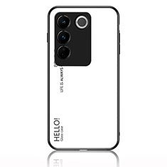 Coque Rebord Contour Silicone et Vitre Miroir Housse Etui Degrade Arc en Ciel LS1 pour Vivo V27 5G Blanc