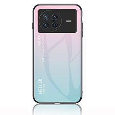 Coque Rebord Contour Silicone et Vitre Miroir Housse Etui Degrade Arc en Ciel LS1 pour Vivo X Note Cyan