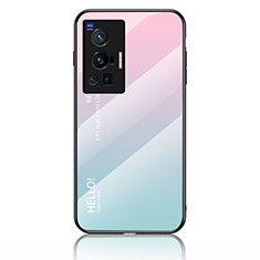 Coque Rebord Contour Silicone et Vitre Miroir Housse Etui Degrade Arc en Ciel LS1 pour Vivo X70 Pro 5G Cyan