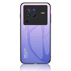 Coque Rebord Contour Silicone et Vitre Miroir Housse Etui Degrade Arc en Ciel LS1 pour Vivo X80 Pro 5G Violet Clair