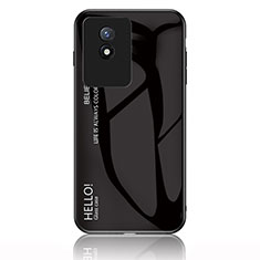 Coque Rebord Contour Silicone et Vitre Miroir Housse Etui Degrade Arc en Ciel LS1 pour Vivo Y02 Noir