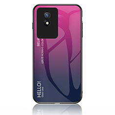 Coque Rebord Contour Silicone et Vitre Miroir Housse Etui Degrade Arc en Ciel LS1 pour Vivo Y02 Rose Rouge