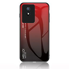 Coque Rebord Contour Silicone et Vitre Miroir Housse Etui Degrade Arc en Ciel LS1 pour Vivo Y02 Rouge