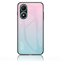 Coque Rebord Contour Silicone et Vitre Miroir Housse Etui Degrade Arc en Ciel LS1 pour Vivo Y02S Cyan