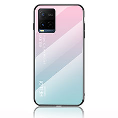 Coque Rebord Contour Silicone et Vitre Miroir Housse Etui Degrade Arc en Ciel LS1 pour Vivo Y21a Cyan