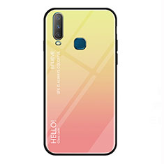 Coque Rebord Contour Silicone et Vitre Miroir Housse Etui Degrade Arc en Ciel LS1 pour Vivo Y3 Jaune