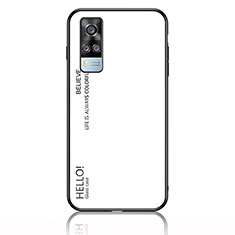 Coque Rebord Contour Silicone et Vitre Miroir Housse Etui Degrade Arc en Ciel LS1 pour Vivo Y31 (2021) Blanc