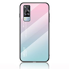 Coque Rebord Contour Silicone et Vitre Miroir Housse Etui Degrade Arc en Ciel LS1 pour Vivo Y51 (2021) Cyan