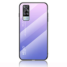 Coque Rebord Contour Silicone et Vitre Miroir Housse Etui Degrade Arc en Ciel LS1 pour Vivo Y51A Violet Clair