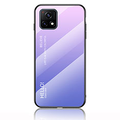 Coque Rebord Contour Silicone et Vitre Miroir Housse Etui Degrade Arc en Ciel LS1 pour Vivo Y52s 5G Violet Clair