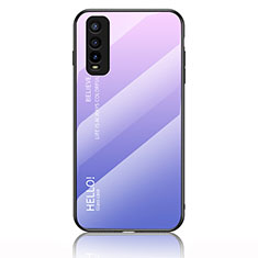 Coque Rebord Contour Silicone et Vitre Miroir Housse Etui Degrade Arc en Ciel LS1 pour Vivo Y70S 5G Violet Clair