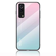 Coque Rebord Contour Silicone et Vitre Miroir Housse Etui Degrade Arc en Ciel LS1 pour Vivo Y72 5G Cyan