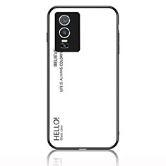 Coque Rebord Contour Silicone et Vitre Miroir Housse Etui Degrade Arc en Ciel LS1 pour Vivo Y74s 5G Blanc