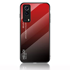 Coque Rebord Contour Silicone et Vitre Miroir Housse Etui Degrade Arc en Ciel LS1 pour Vivo Y75s 5G Rouge