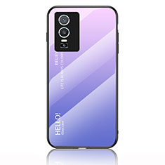 Coque Rebord Contour Silicone et Vitre Miroir Housse Etui Degrade Arc en Ciel LS1 pour Vivo Y76 5G Violet Clair