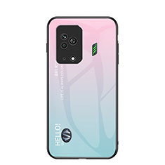 Coque Rebord Contour Silicone et Vitre Miroir Housse Etui Degrade Arc en Ciel LS1 pour Xiaomi Black Shark 5 5G Cyan