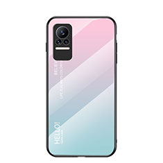 Coque Rebord Contour Silicone et Vitre Miroir Housse Etui Degrade Arc en Ciel LS1 pour Xiaomi Civi 5G Cyan