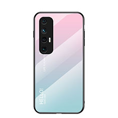 Coque Rebord Contour Silicone et Vitre Miroir Housse Etui Degrade Arc en Ciel LS1 pour Xiaomi Mi 10S 5G Cyan