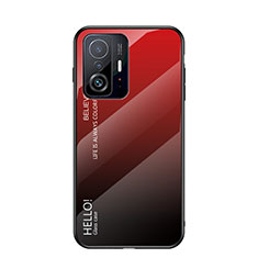 Coque Rebord Contour Silicone et Vitre Miroir Housse Etui Degrade Arc en Ciel LS1 pour Xiaomi Mi 11T 5G Rouge