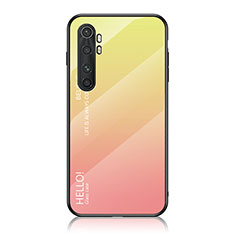 Coque Rebord Contour Silicone et Vitre Miroir Housse Etui Degrade Arc en Ciel LS1 pour Xiaomi Mi Note 10 Lite Jaune