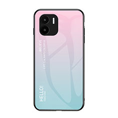 Coque Rebord Contour Silicone et Vitre Miroir Housse Etui Degrade Arc en Ciel LS1 pour Xiaomi Poco C51 Cyan