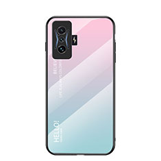 Coque Rebord Contour Silicone et Vitre Miroir Housse Etui Degrade Arc en Ciel LS1 pour Xiaomi Poco F4 GT 5G Cyan