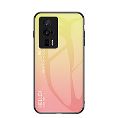 Coque Rebord Contour Silicone et Vitre Miroir Housse Etui Degrade Arc en Ciel LS1 pour Xiaomi Poco F5 Pro 5G Jaune